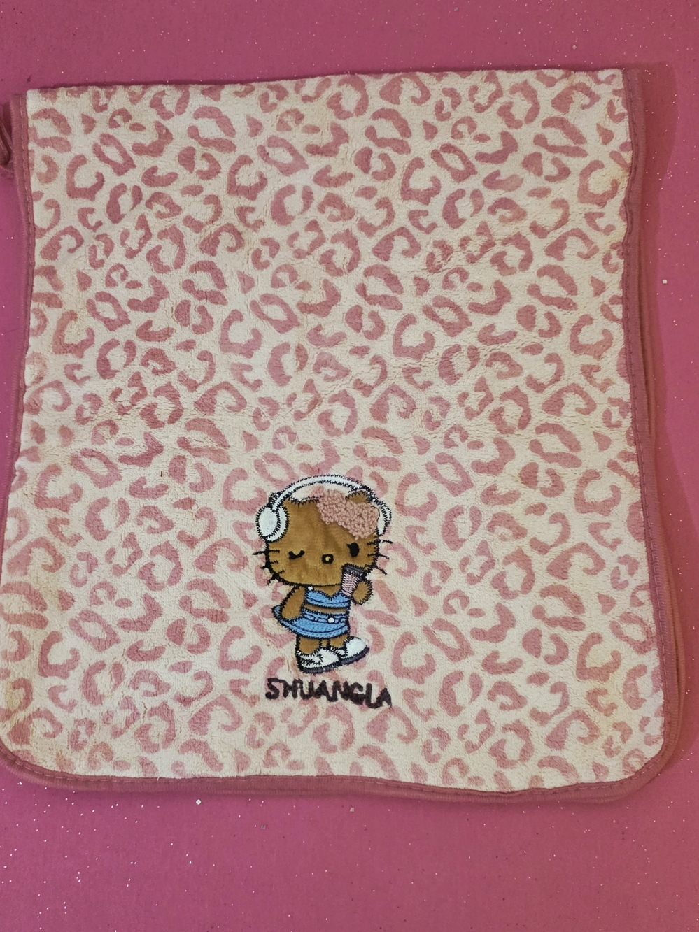 Hello Kitty Pink Leopard Print Hand Towel with Kitty Embroidery